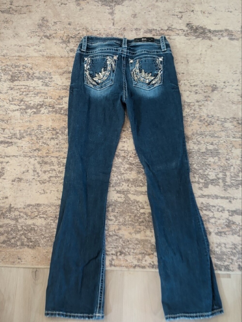 Miss Me Dark Blue Bootcut Jeans with Contrast Stitching - Picture 5 of 5
